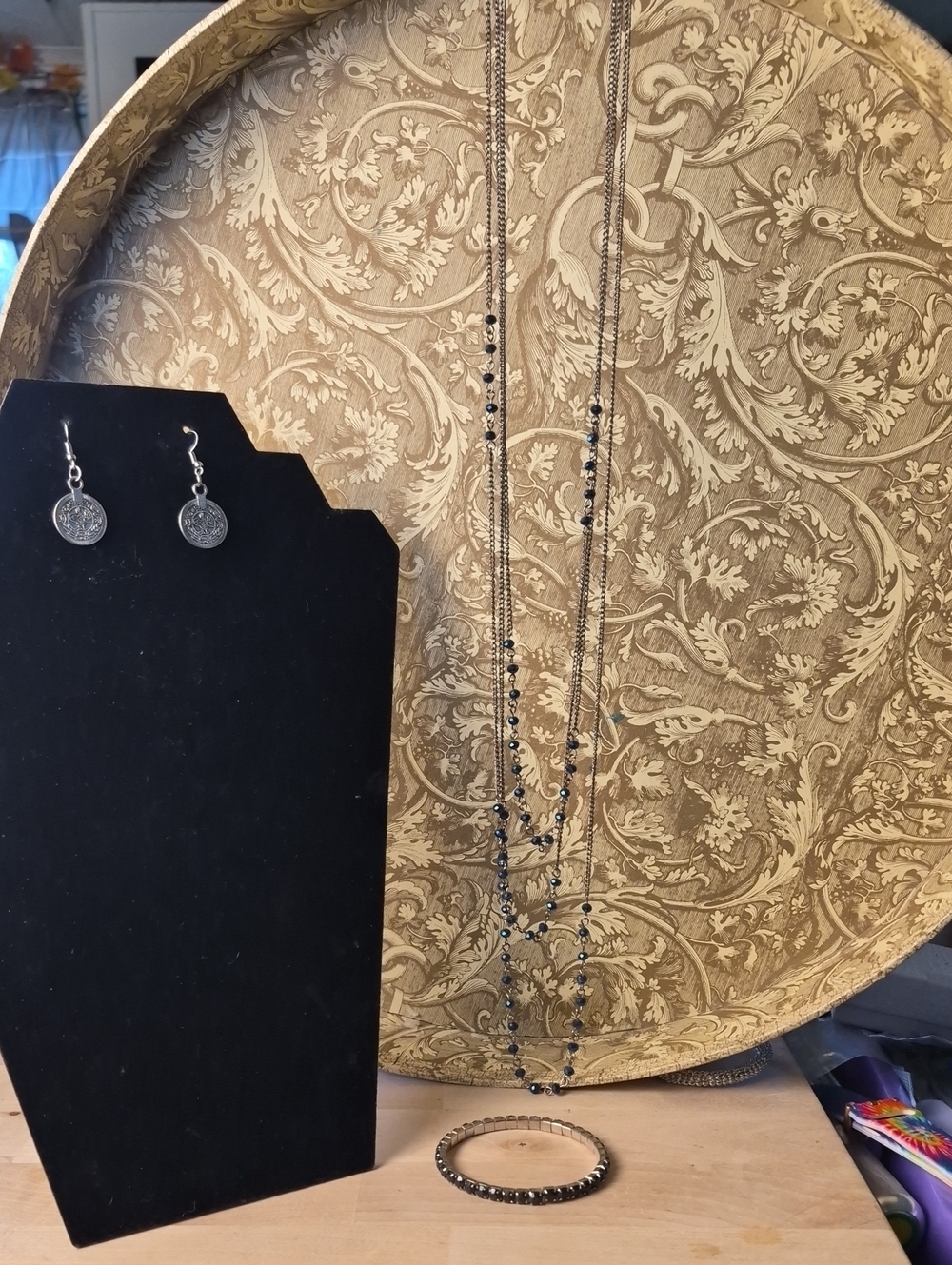 Silver and Blue Layered Bead Necklace Set - Women Jewelry